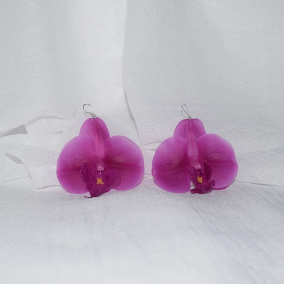 Fuchsia Phalaenopsis Orchid True Touch Artificial Earrings. - Picture 7 of 11